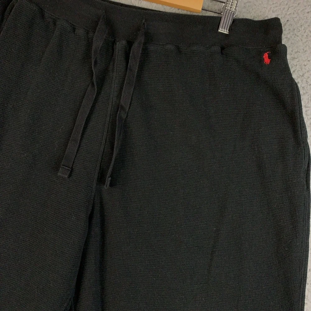 Polo Ralph Lauren Pants Mens XL Black Waffle Knit Thermal Pony Sleepwear Lounge - Picture 3 of 8